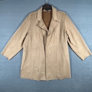 Premise Woman 1X Plus Size Tan Faux Suede Open Front Duster Jacket Cardigan Coat